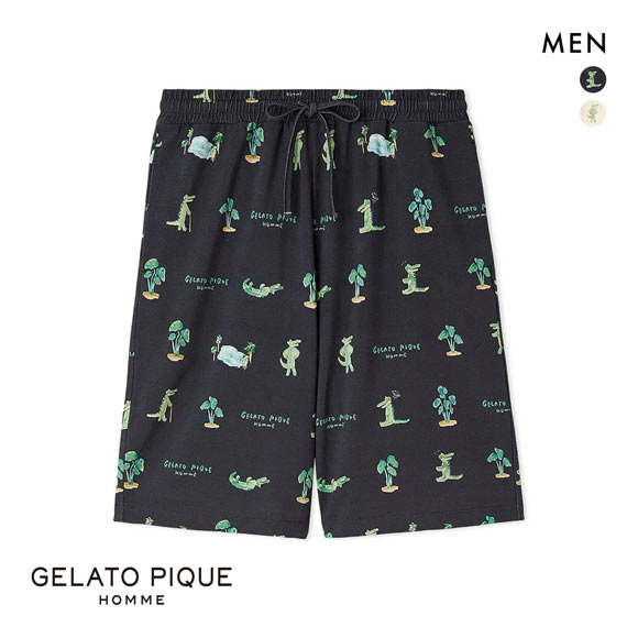 ジェラートピケ オム メンズ 接触冷感 ワニ柄プリントハーフパンツ