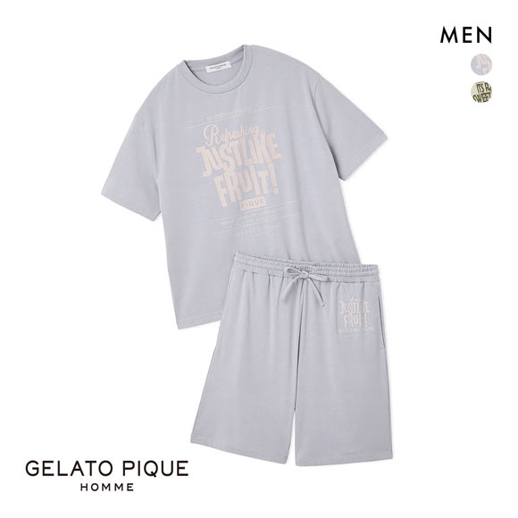 ジェラートピケ オム メンズ 接触冷感 フローズンレーヨンロゴプリントTシャツ&ハーフパンツセット ジェラピケ パジャマ ルームウェア GELATO PIQUE HOMME