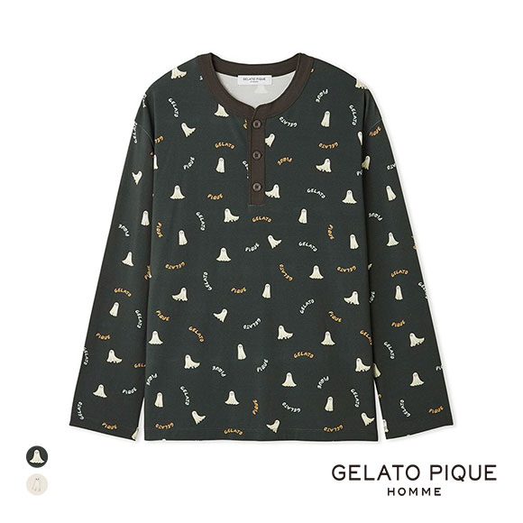 9/12のみ❗️新品❗️GELATO PIQUE ダークグレー ウェアセット ジェラートピケ オム メンズ TRICK GHOST柄ロンT ジェラピケ