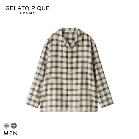 ジェラートピケ オム メンズ ソフトツイルチェックシャツ ジェラピケ パジャマ ルームウェア gelato pique HOMME