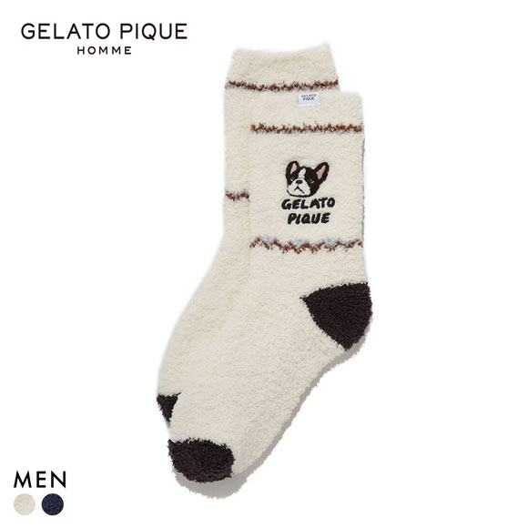 ジェラートピケ オム メンズ パウダーDOG刺繍ソックス ジェラピケ パジャマ ルームウェア gelato pique HOMME