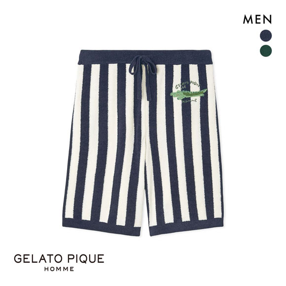 ジェラートピケ オム メンズ エアリーモコ ストライプショートパンツ ジェラピケ パジャマ ルームウェア gelato pique HOMME