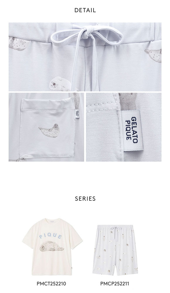 ジェラートピケ オム メンズ 接触冷感 あざらし柄ハーフパンツ