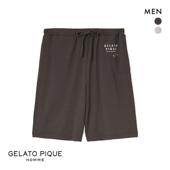 ジェラートピケ オム メンズ 接触冷感 COOLレーヨンロゴハーフパンツ ジェラピケ パジャマ ルームウェア GELATO PIQUE HOMME