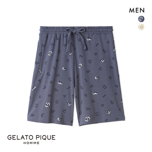 ジェラートピケ オム メンズ レオパード総柄ハーフパンツ ジェラピケ パジャマ ルームウェア gelato pique HOMME