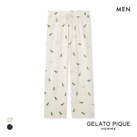 ジェラートピケ オム メンズ スラブダイナソー総柄ロングパンツ ジェラピケ パジャマ ルームウェア gelato pique HOMME