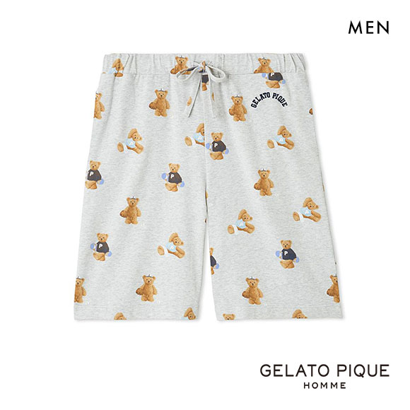 ジェラートピケ オム メンズ スポーティベア総柄ハーフパンツ ジェラピケ パジャマ ルームウェア gelato pique HOMME