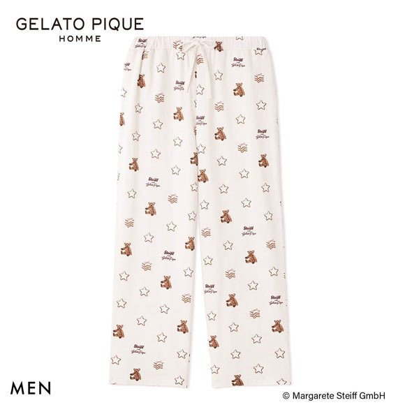 ジェラートピケ オム メンズ シュタイフ 総柄ロングパンツ ジェラピケ パジャマ ルームウェア gelato pique HOMME steiff