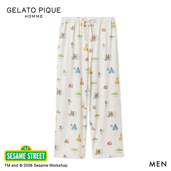 ジェラートピケ オム メンズ SESAME STREET 総柄ロングパンツ セサミ