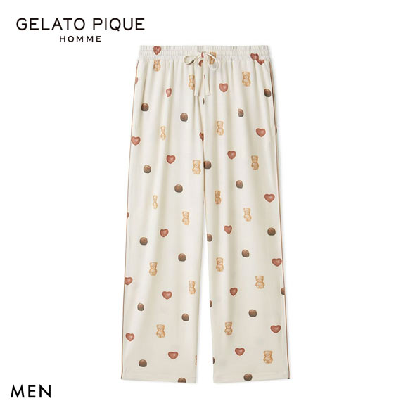 ジェラートピケ オム メンズ Valentine 総柄ロングパンツ ジェラピケ パジャマ Valentine GELATO PIQUE HOMME バレンタイン