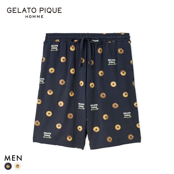 ジェラートピケ オム メンズ ドーナツ総柄ハーフパンツ ジェラピケ パジャマ GELATO PIQUE HOMME