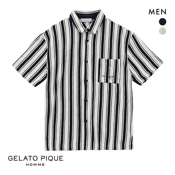 ジェラートピケ オム GELATO PIQUE メンズ 【HOMME】ストライプパイルシャツ ジェラピケ パジャマ ルームウェア