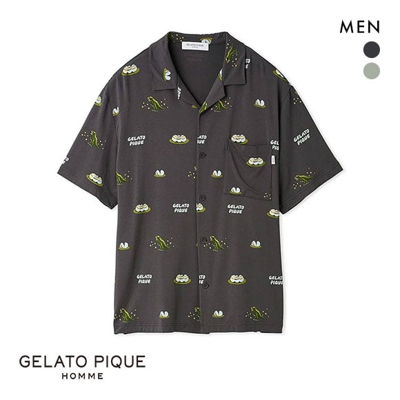 ジェラートピケ オム メンズ ダイナソー＆エッグ総柄シャツ ジェラピケ パジャマ ルームウェア gelato pique HOMME