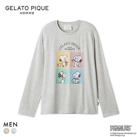 ジェラートピケ オム メンズ PEANUTS オリジナルアートワンポイントロングTシャツ ジェラピケ パジャマ ルームウェア gelato pique スヌーピー HOMME