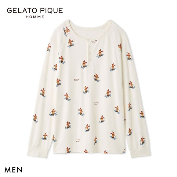 ジェラートピケ オム メンズ HOLIDAY ジェラートスキーベア柄ロングTシャツ ジェラピケ パジャマ ルームウェア gelato pique HOMME