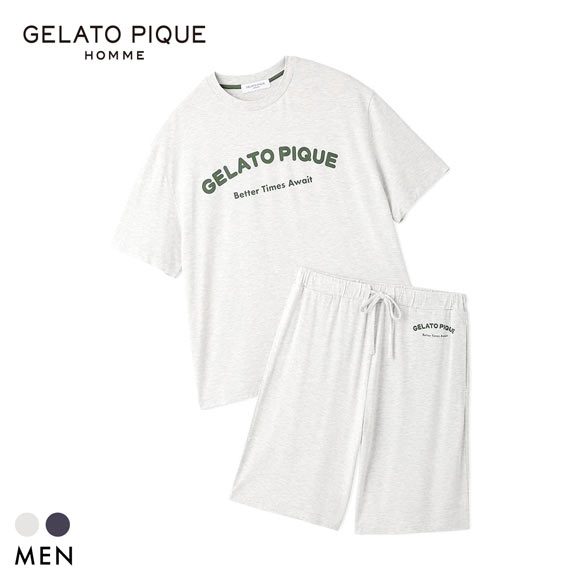 ジェラートピケ オム メンズ 接触冷感 カジュアルレーヨンロゴTシャツ