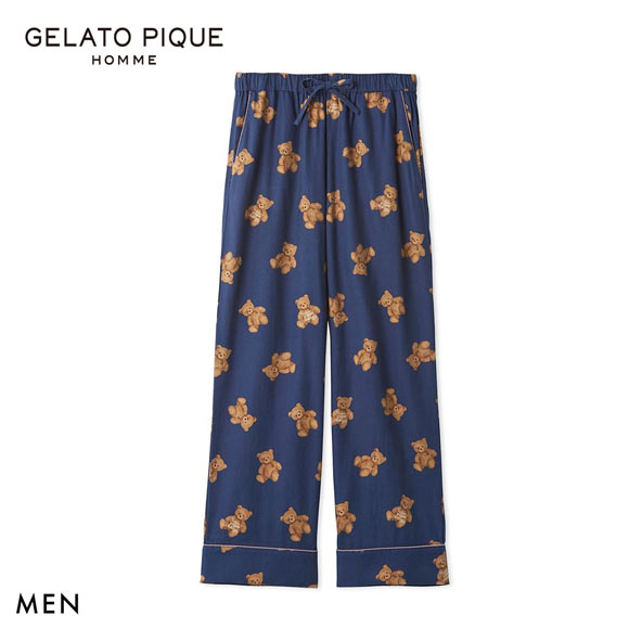 ジェラートピケ オム メンズ HOLIDAY ベア柄ネルロングパンツ ジェラピケ パジャマ ルームウェア gelato pique HOMME