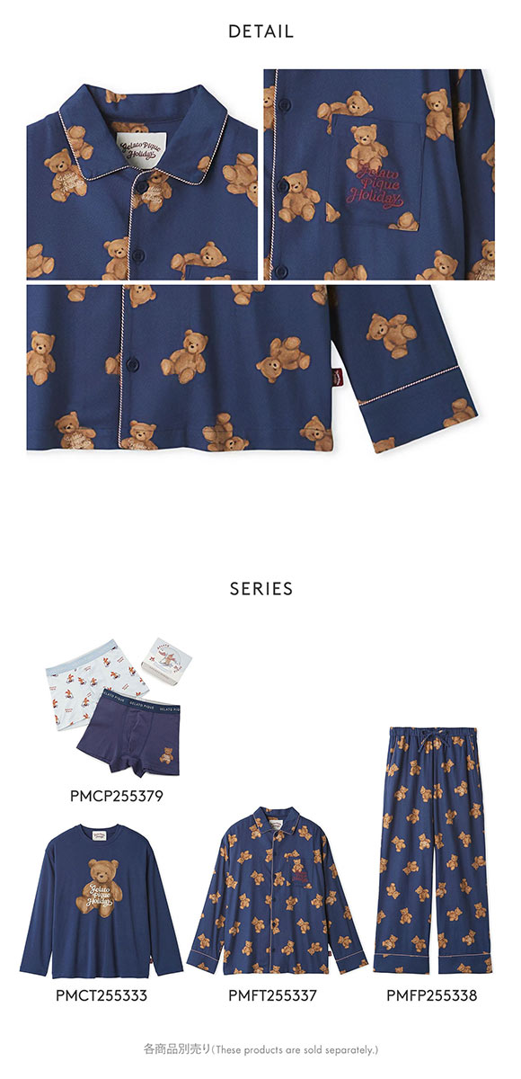 ジェラートピケ オム メンズ HOLIDAY ベア柄ネルシャツ ジェラピケ