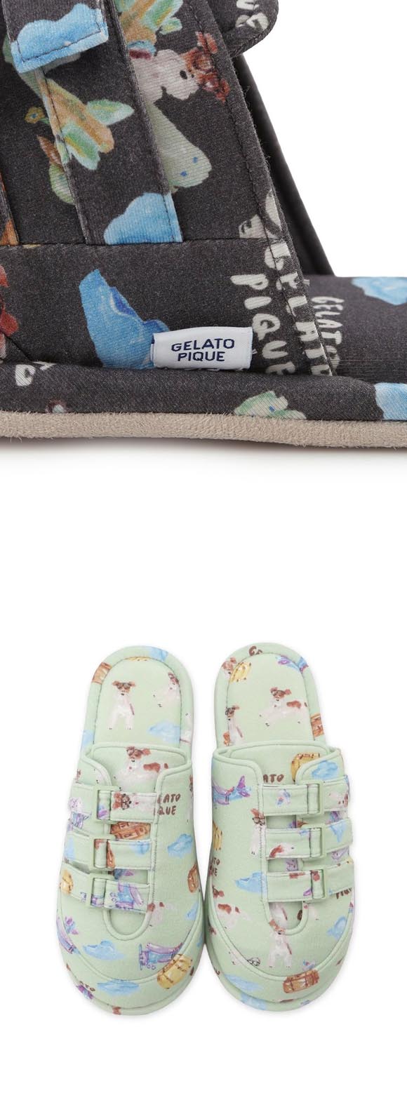 ジェラートピケ オム メンズ 接触冷感 PLANEDOG柄プリントルームシューズ ジェラピケ パジャマ GELATO PIQUE HOMME