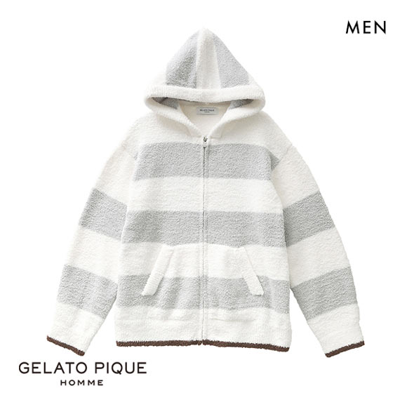 ジェラートピケ オム GELATO PIQUE メンズ【HOMME】パウダートリムボーダーパーカ ジェラピケ パジャマ ルームウェア