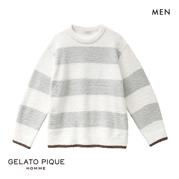 ジェラートピケ オム GELATO PIQUE メンズ【HOMME】パウダートリムボーダープルオーバー ジェラピケ パジャマ ルームウェア