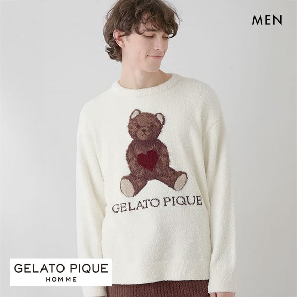 ジェラートピケ オム メンズ バレンタイン ベビモコハートベアジャガードプルオーバー ジェラピケ パジャマ Valentine GELATO PIQUE HOMME