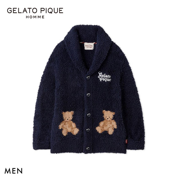 ジェラートピケ オム メンズ HOLIDAY ジェラートスノーベアジャガードショールカーディガン ジェラピケ パジャマ