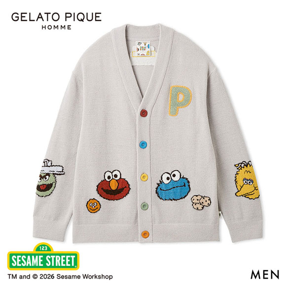 ジェラートピケ オム メンズ SESAME STREET エアリーモコアップリケカーディガン ジェラピケ セサミストリート ルームウェア GELATO PIQUE HOMME
