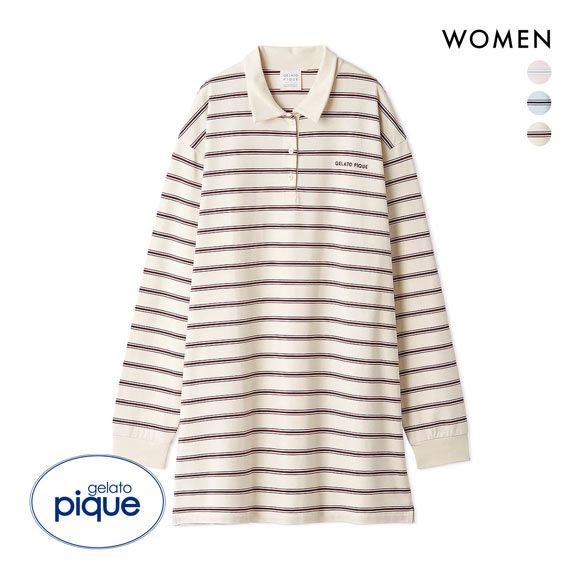ジェラートピケ パジャマ レディース マルチボーダーポロカラーワンピース ジェラピケ ルームウェア gelato pique