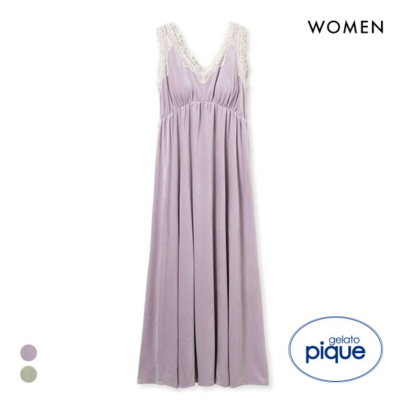 ジェラートピケ レディース MUCHA ベロア×レースカップインワンピース カップイン ジェラピケ ミュシャ パジャマ ルームウェア gelato pique