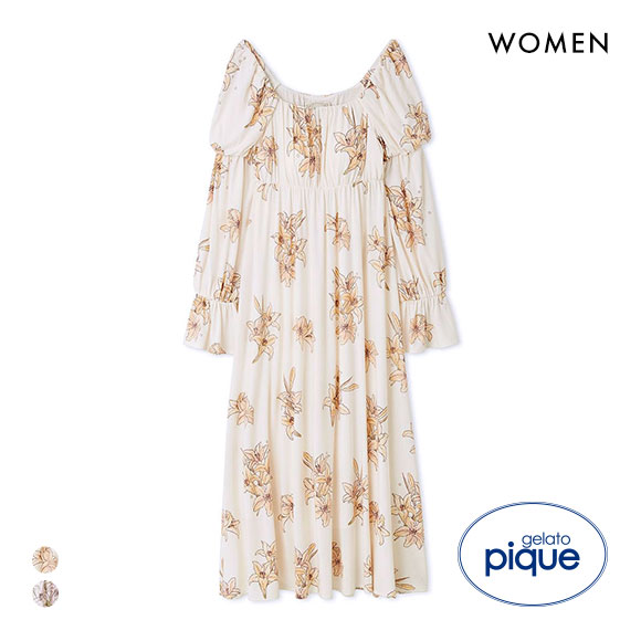 【新品タグ付】ジェラートピケ　ミュシャ　ローズ　マキシワンピ　イエロー gelato pique（ジェラートピケ） MUCHA リリー柄カップインワンピース