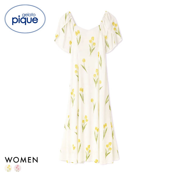 ジェラートピケ レディース チューリップ柄カップインワンピース カップ付き パッド付き ジェラピケ パジャマ ルームウェア gelato pique