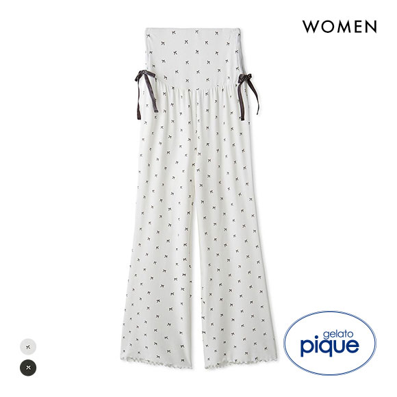 ジェラートピケ レディース HALLOWEEN 針抜きリボン柄ロングパンツ