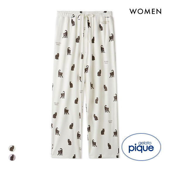 ジェラートピケ レディース HALLOWEEN CAT総柄ロングパンツ ジェラピケ