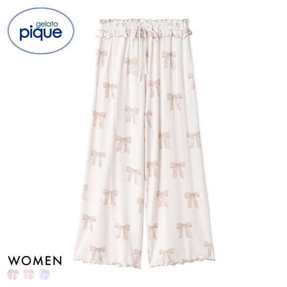 ジェラートピケ レディース リボン柄ロングパンツ ジェラピケ パジャマ