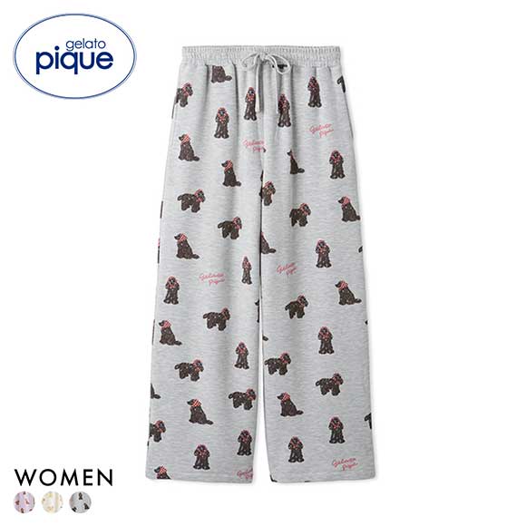 ジェラートピケ レディース スカーフDOG柄ロングパンツ ジェラピケ