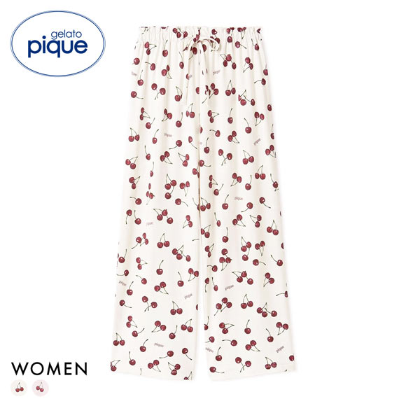 ジェラートピケ レディース チェリー柄ロングパンツ ジェラピケ パジャマ ルームウェア gelato pique