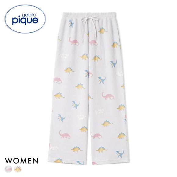 ジェラートピケ レディース ダイナソー柄ワッフルロングパンツ ジェラピケ パジャマ ルームウェア gelato pique