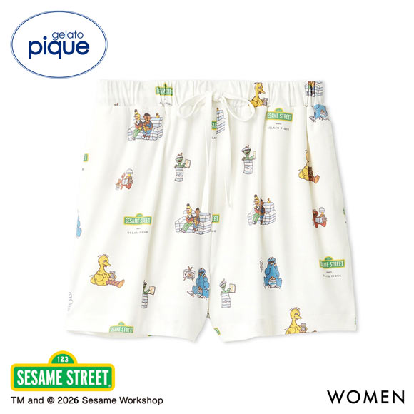 ジェラートピケ レディース SESAME STREET 総柄ショートパンツ ジェラピケ セサミストリート ルームウェア gelato pique