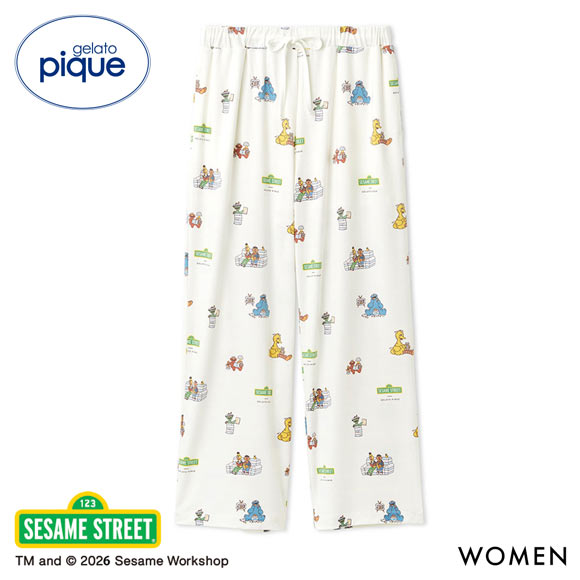 ジェラートピケ レディース SESAME STREET 総柄ロングパンツ