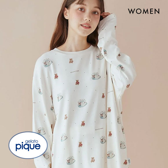 ジェラートピケ レディース HOLIDAY ベアケーキ柄 プルオーバー ジェラピケ パジャマ ルームウェア gelato pique