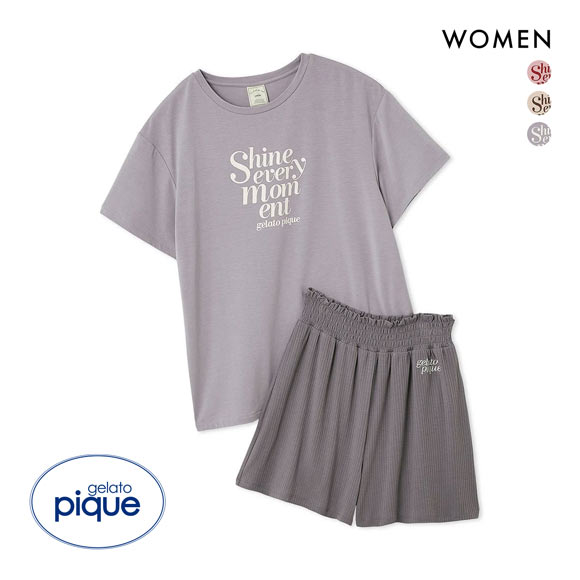 ジェラートピケ レディース 接触冷感 ロゴTシャツ&リブショートパンツセット ジェラピケ ルームウェア パジャマ gelato pique