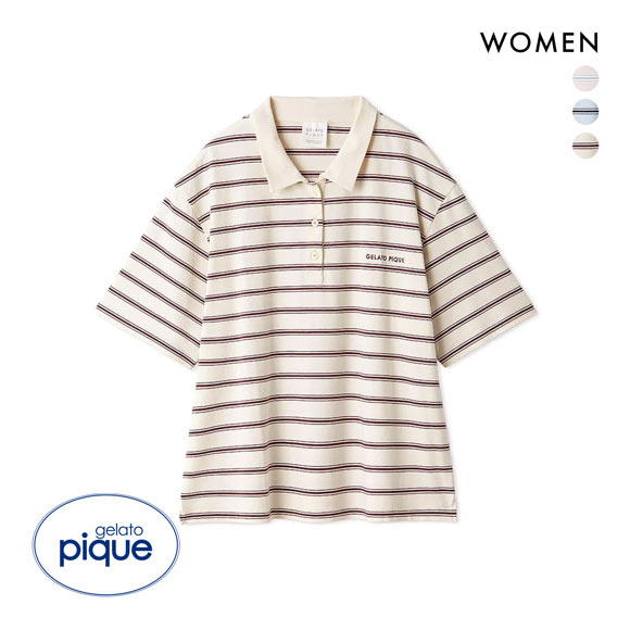 ジェラートピケ レディース マルチボーダーポロシャツ ジェラピケ パジャマ ルームウェア gelato pique