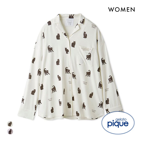 ジェラートピケ レディース HALLOWEEN CAT総柄シャツ ジェラピケ パジャマ ルームウェア gelato pique