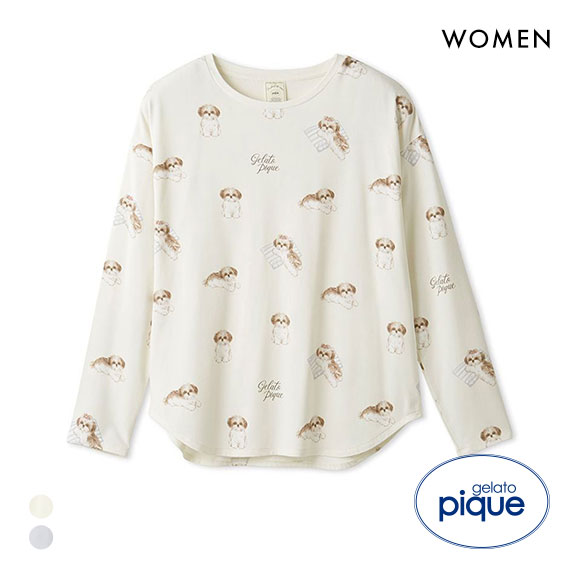ジェラートピケ レディース シーズー柄ロングTシャツ ジェラピケ パジャマ ルームウェア gelato pique