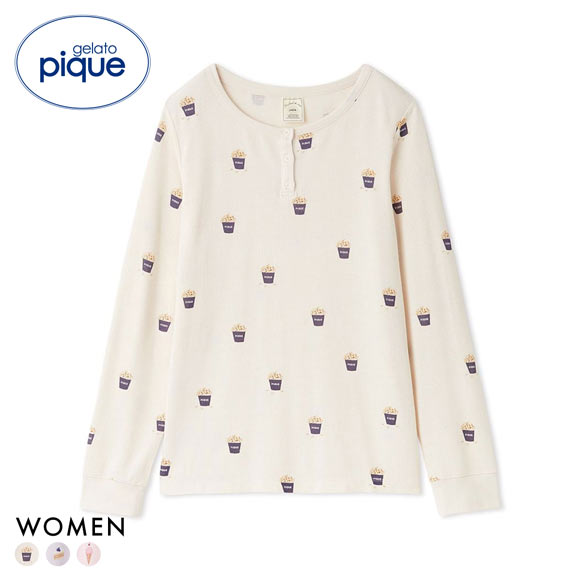 ジェラートピケ レディース モチーフ3柄ワッフルロンT ジェラピケ