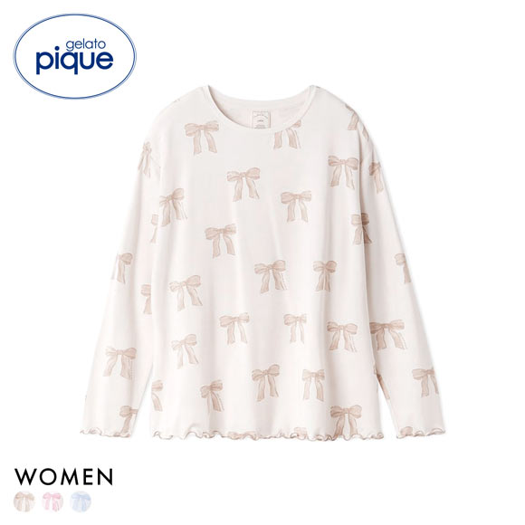ジェラートピケ レディース リボン柄ロンT ジェラピケ パジャマ ルームウェア gelato pique