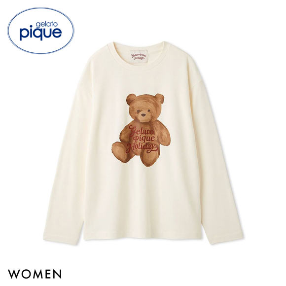 ジェラートピケ レディース HOLIDAY ベアワンポイントロングTシャツ ジェラピケ パジャマ ルームウェア gelato pique