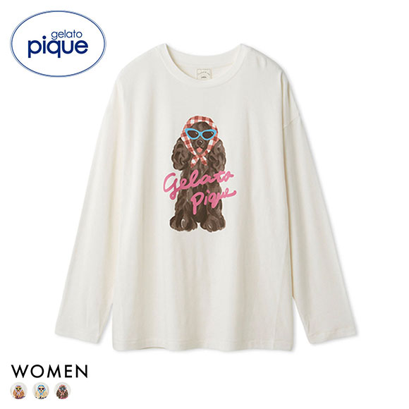 ジェラートピケ レディース スカーフDOGワンポイントロンT ジェラピケ パジャマ ルームウェア gelato pique