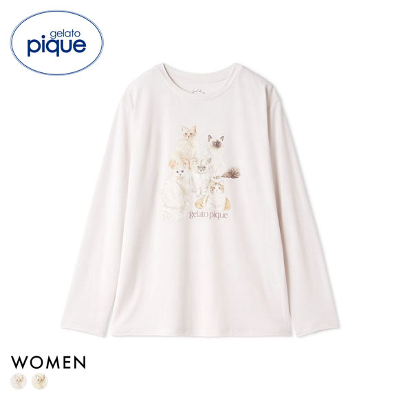 ジェラートピケ レディース キャットワンポイントロンT ジェラピケ
